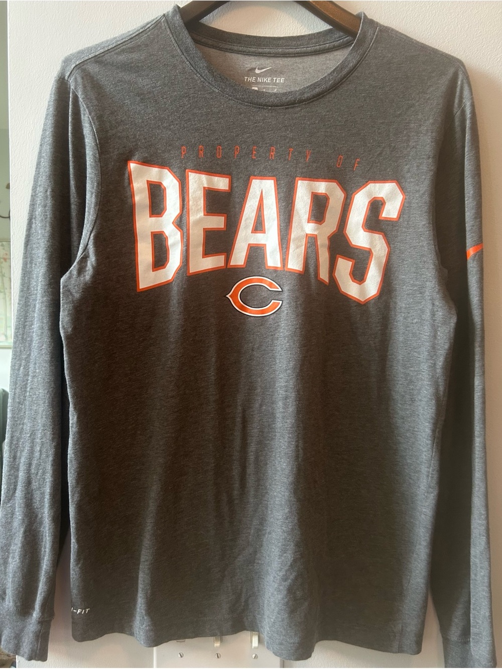 Nike Chicago Bears Mens Large Gray Dri-FIT Long Sleeve Athletic Shirt NFL